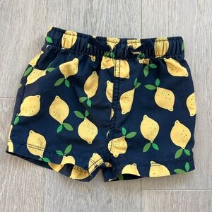 Hanna Andersson Kids Swim Trunks - Navy and Yellow Lemon Print